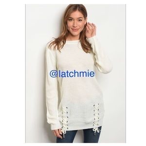 IVORY LACE UP KNIT SWEATER